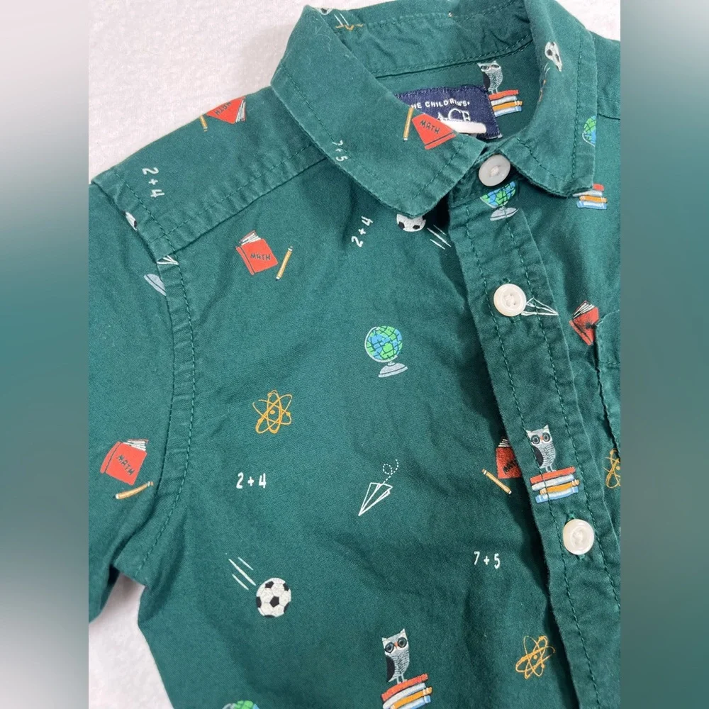 THE CHILDRENS PLACE Boys Doodle Poplin Button Up‎ Shirt 2T Back to School Green